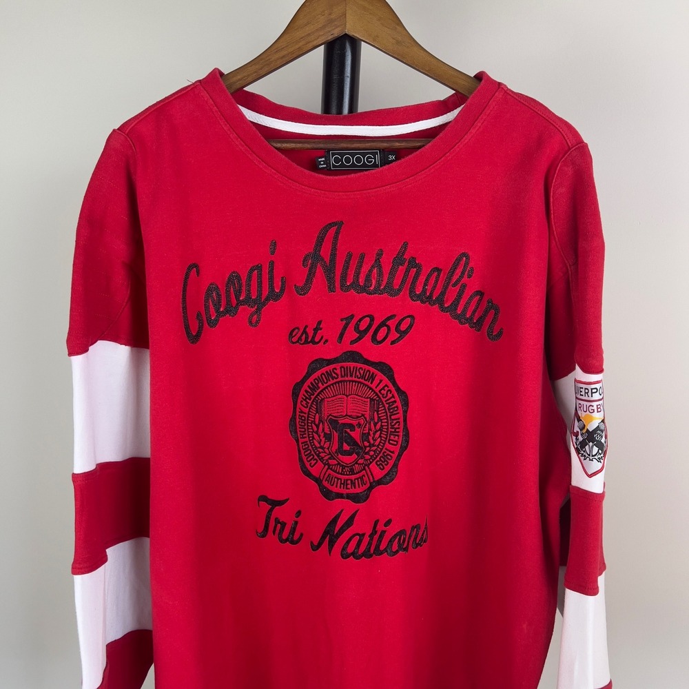 Vintage Coogi Australia Tri Nations Liverpool Rugby Pullover Red White 3X